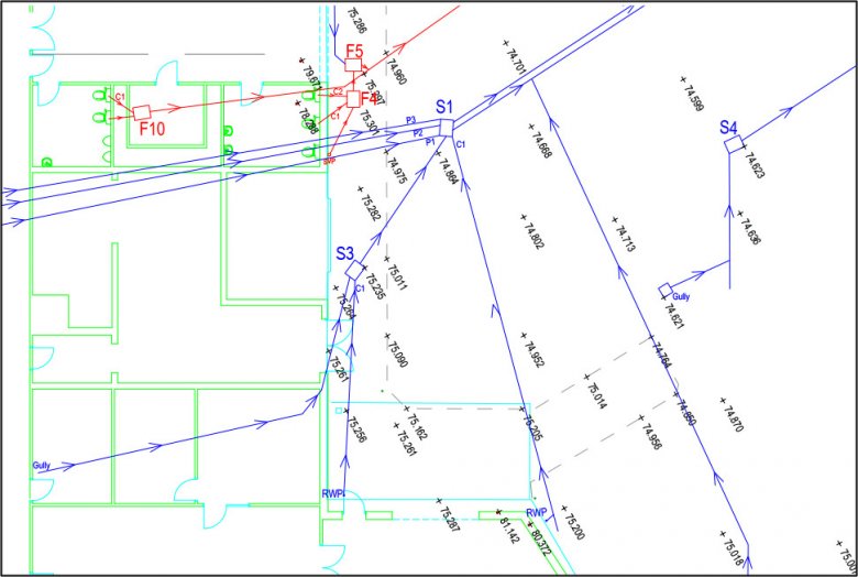 Site drainage plan showing foul and surface water drainage by County Drains Leicester Ltd